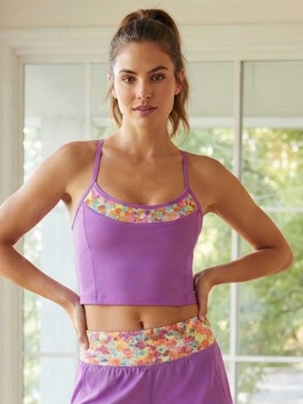 Nanette Lepore Play Purple Flower Tank Top(Bust 28” Length 14”)